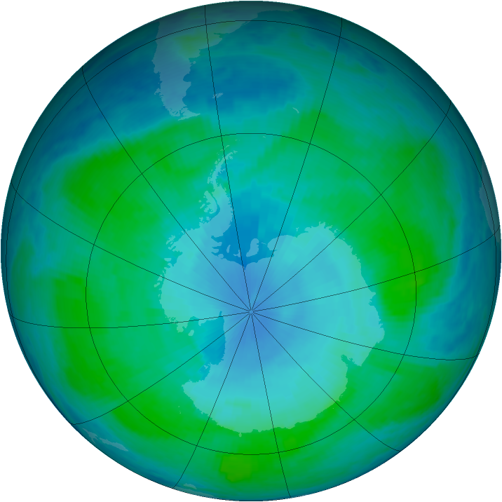 Antarctic ozone map for 28 January 1999